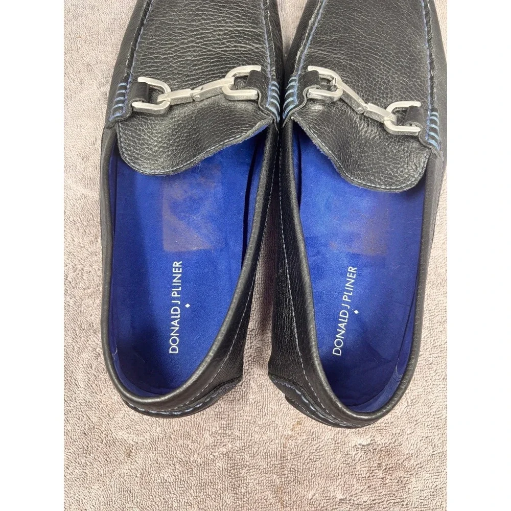 Donald J Pliner Mens Black Leather Horsebit Driving Loafers Slip On Size 12